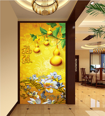 福禄中式3d葫芦墙纸墙布壁纸无缝大型壁画玄关过道走廊门厅背景