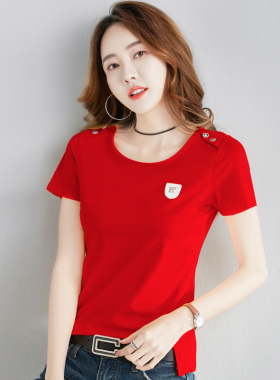 红色t恤女宽松纯棉