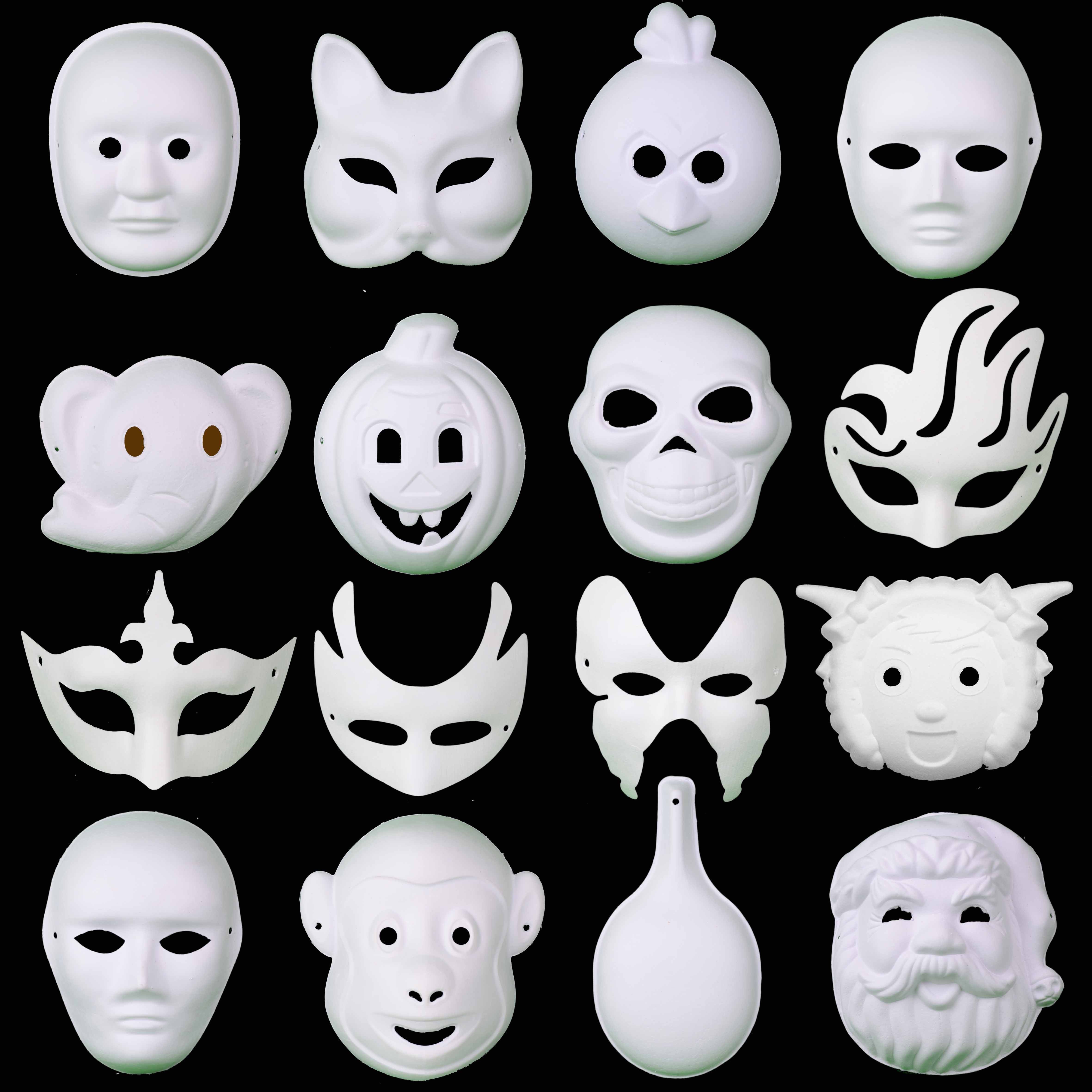 5幼儿园手绘纸浆京剧脸谱面具白色空白马万圣节绘画手工diy材料包已售