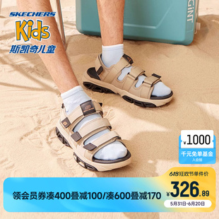 Skechers斯凯奇男鞋新款魔术贴凉鞋休闲户外鞋简约舒适露趾沙滩鞋