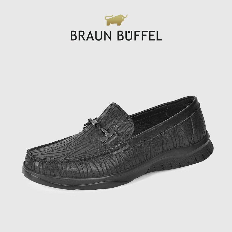 braunbuffel布兰施新款休闲皮鞋男平跟乐福鞋开车鞋爸爸中年鞋