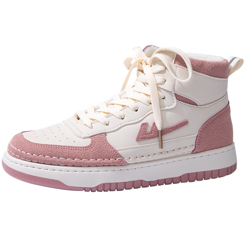 回力ow联名樱花高帮鞋女2022春季新款加绒棉鞋子运动休闲厚底板鞋