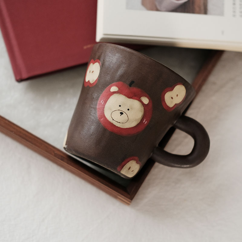 川谷原创苹果小熊系列复古咖啡杯家居马克杯简约日式手工水杯