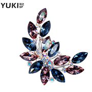 YUKI female Crystal luxury corsage brooch Korea wild retro leaf jewelry original designs sweater pins