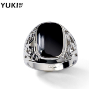 YUKI personality men''s rings retro black ring jewelry gemstone Korea artificial Black Onyx ring original