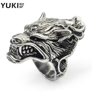 YUKI men''s silver rings Japan Thai silver ring vintage hipster personality domineering Wolf ring Club accessories