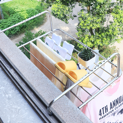 不锈钢阳台晾衣神器伸缩晾衣架折叠室外防盗窗外挂晒鞋架子免打孔