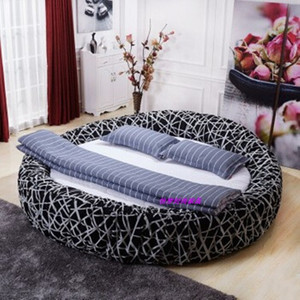 简约现代个性鸟巢大圆床双人主卧室情侣奢华舒适布艺可拆洗软靠背