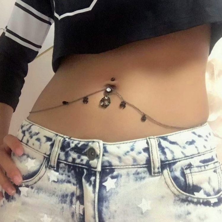 特价纯银腰链_肚皮舞腰链长款肚脐钉链穿刺欧美纯银性感个性腰环链