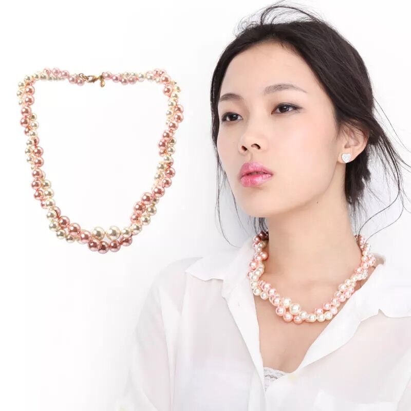 ( LZW-22 ) Vintage vintage JCR Marking Man-made Pearl Acrylic Texture Kink double-deck Necklacein the Accessories/Fashion Jewelry, Necklace category - from Buy2taobao.com to provide professional Taobao agent buy service