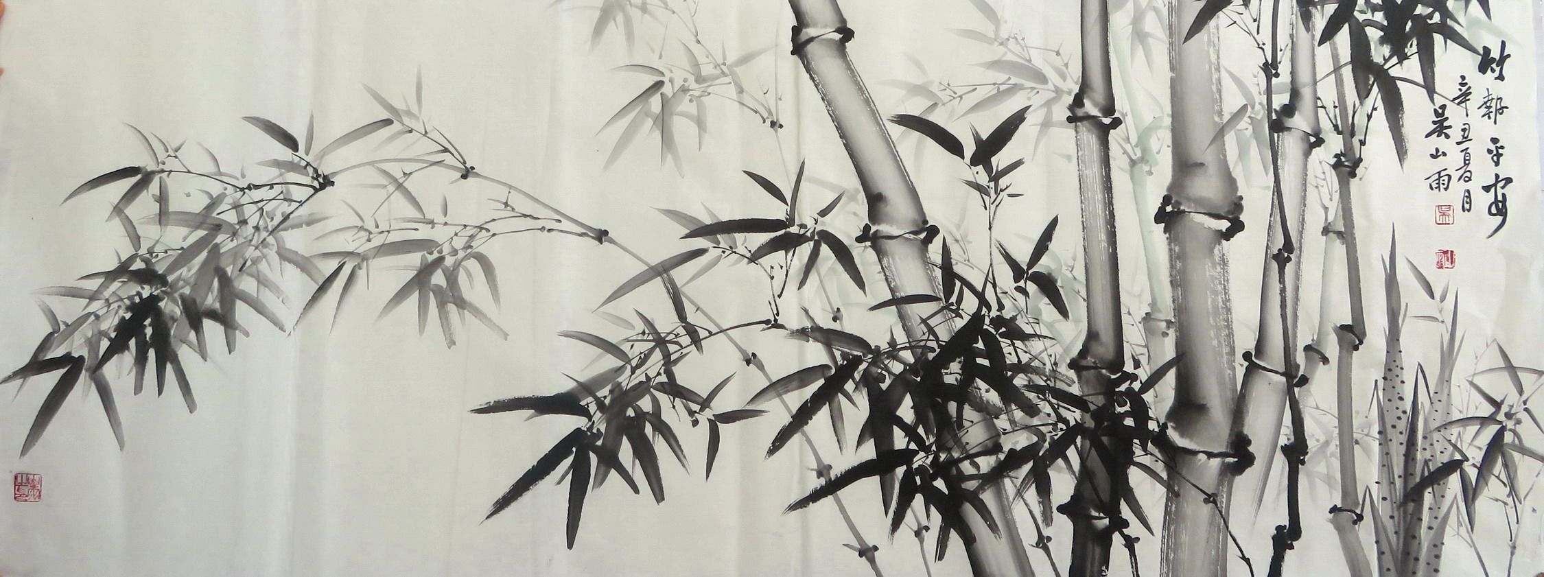 手绘竹子六尺墨香花鸟画山雨国画装饰落款香村国画