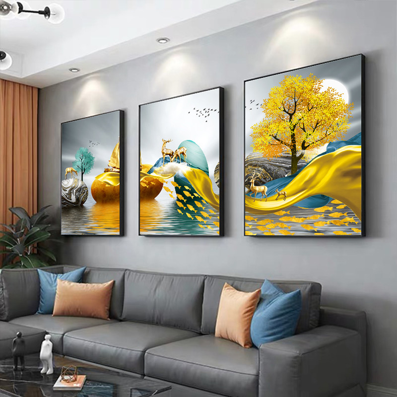客厅装饰画现代简约沙发背景墙挂画时来运转北欧餐厅三联抽象壁画