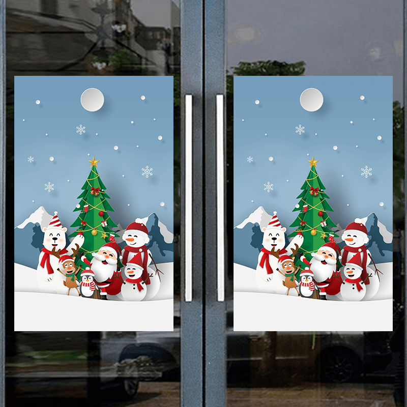 创意超市便利快餐店商场圣诞节海报装饰双面透明自粘防水玻璃门贴