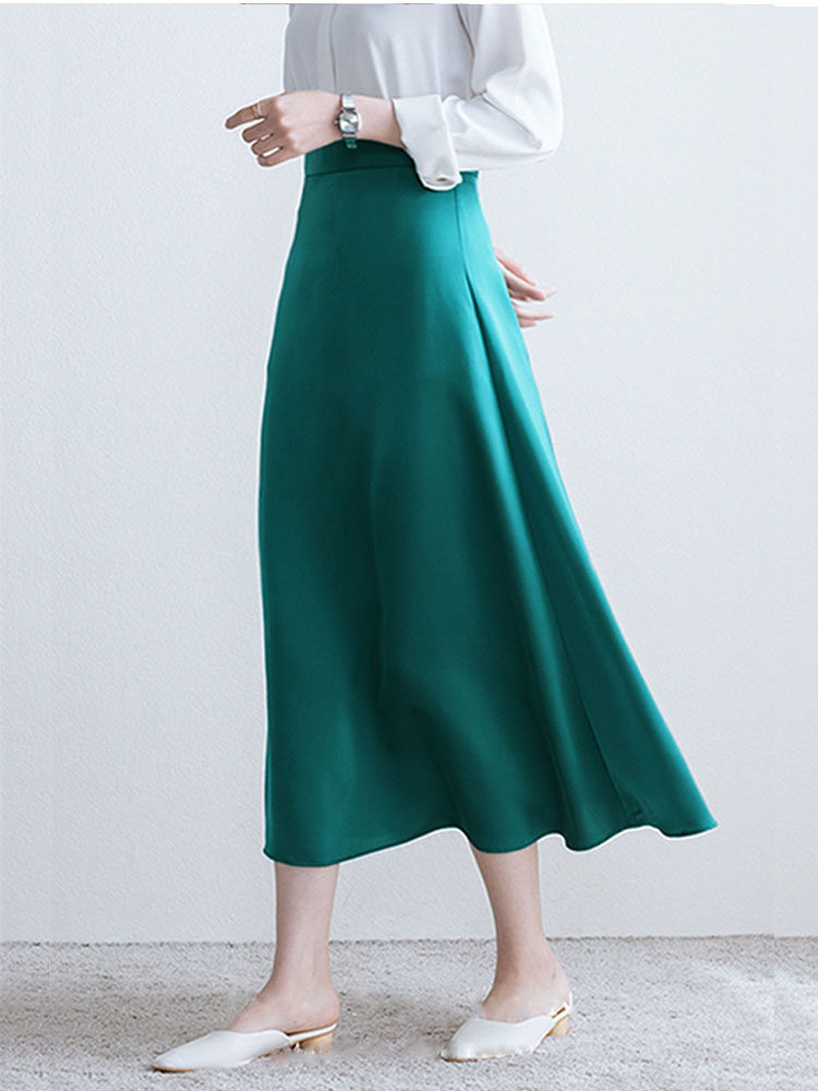 高级醋酸缎面半身裙女2022夏新款丝滑a字伞裙垂感真丝中长大摆裙