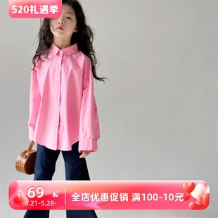 韩系童装定制2024春夏季新品女童百搭长袖上衣儿童气质中长款衬衫