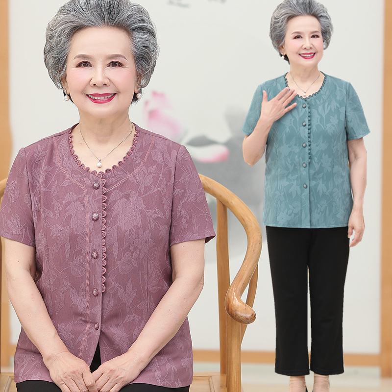 中老年人女夏装奶奶装薄短袖套装60-70岁妈妈上衣T恤太太老人衣服