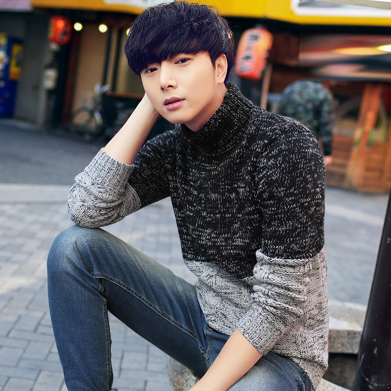 高領毛衣男士鼕季新款韓版加厚保暖針織衫學生外套潮流男裝毛線衣