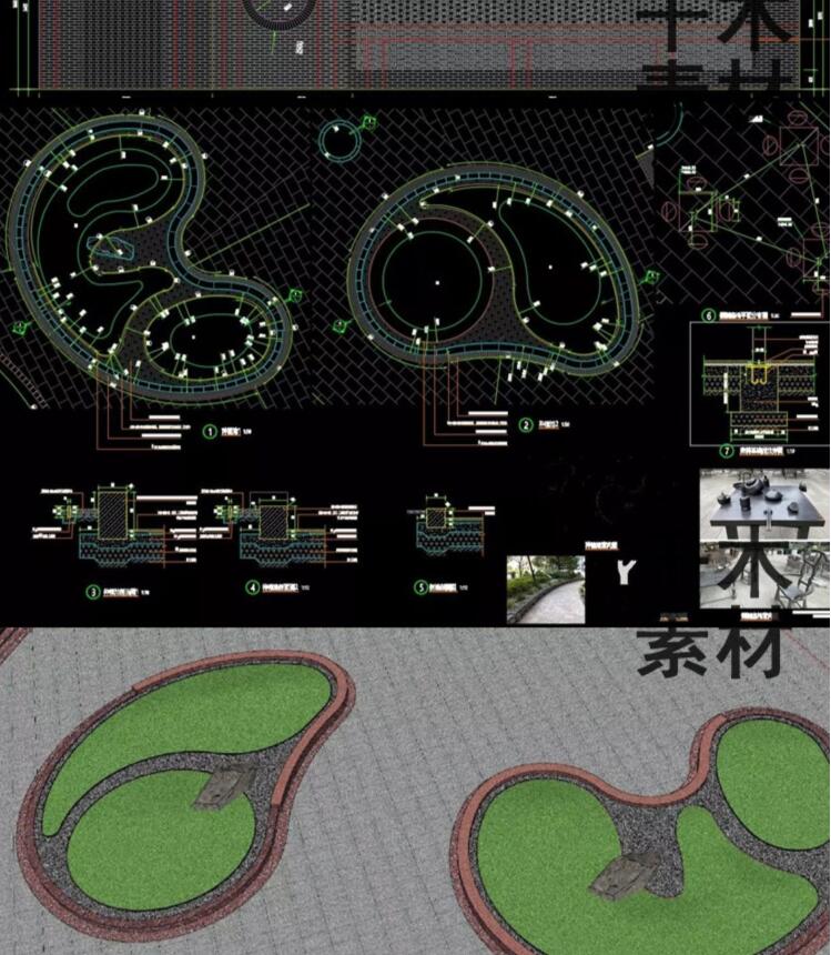 美丽乡村田园主题生态观光园青砖红砖点缀景观墙小拱桥CAD施工图