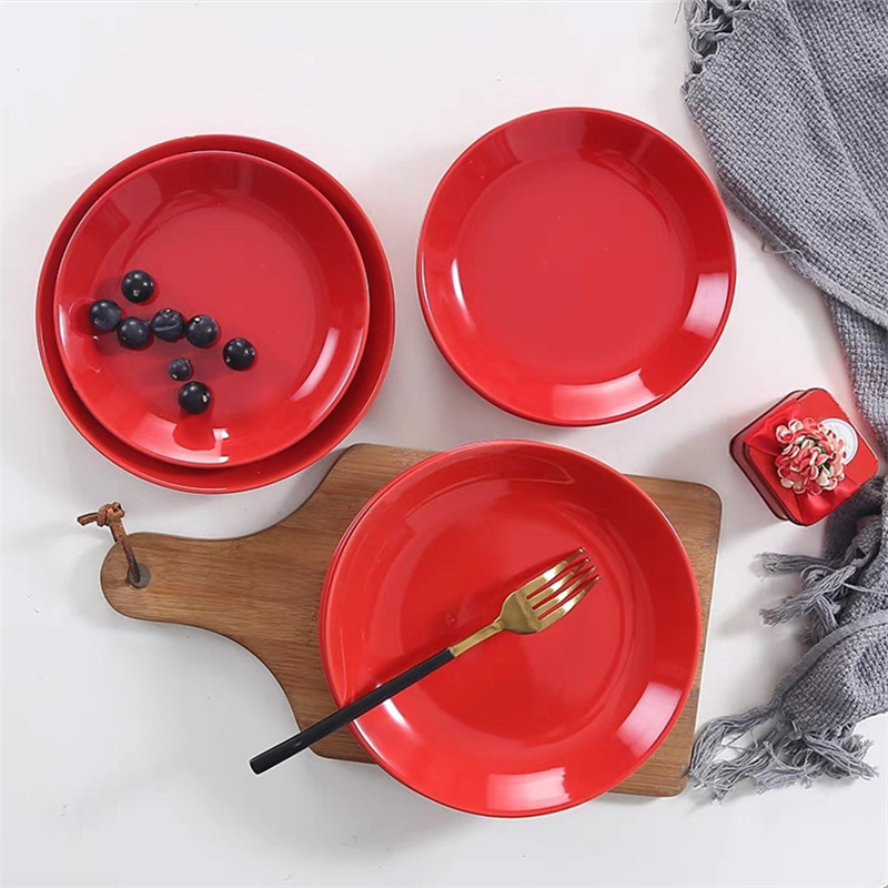 婚庆果盘7寸8寸陶瓷红色盘碟子家用碗碟乔迁新居礼品结婚礼物实用