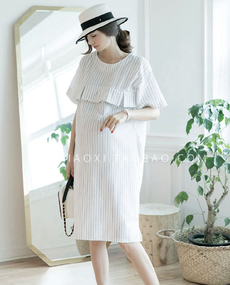 韓國代購孕婦裝2019春夏豎條紋木耳邊通勤ol顯瘦哺乳孕婦連衣裙在類目 孕婦裝/孕產婦用品/營養, 孕婦裝, 連衣裙中 - 來自Buy2taobao.com提供專業的淘寶代購服務