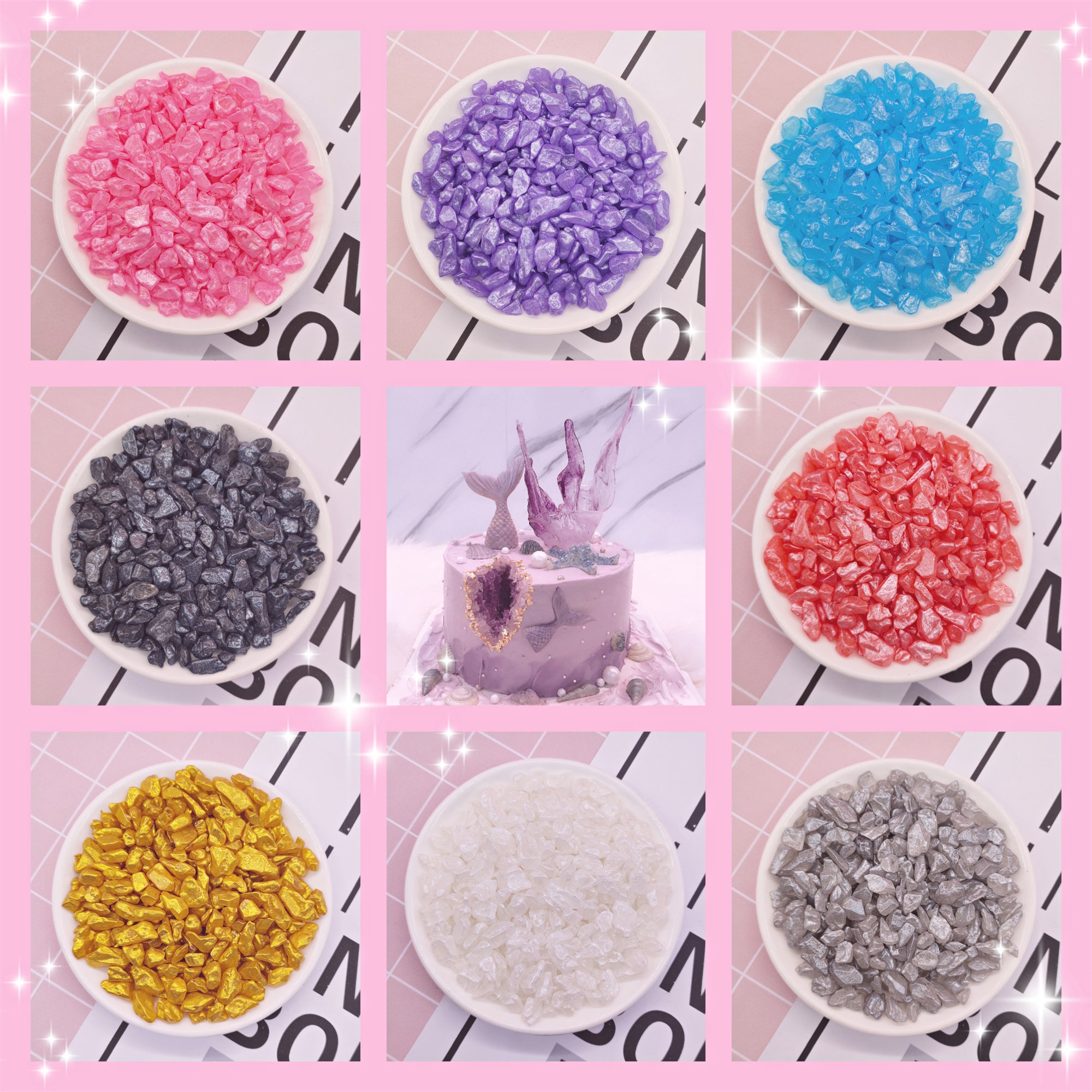 一折水晶洞蛋糕_晶洞糖大颗粒宝石糖彩色水晶洞矿洞蛋糕烘焙装饰糖130