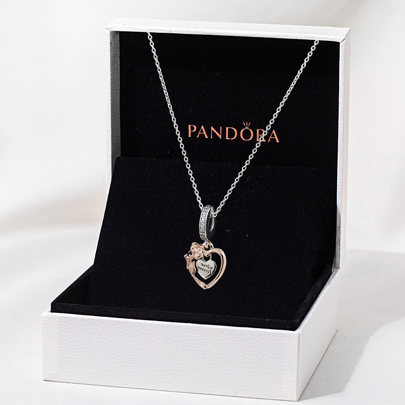 pandora潘多拉正品925银爱心与玫瑰项链套装zt1098情侣送女友礼物