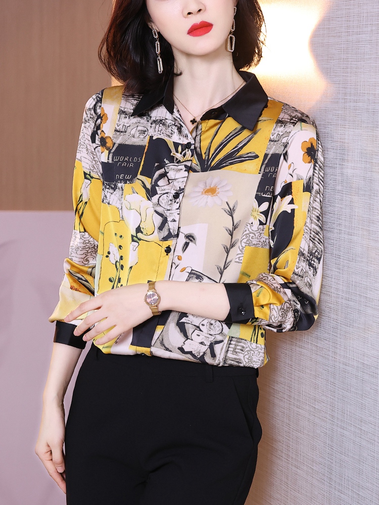 花衬衫女春秋2021年新款洋气上衣时尚漂亮气质女士长袖雪纺衬衣女