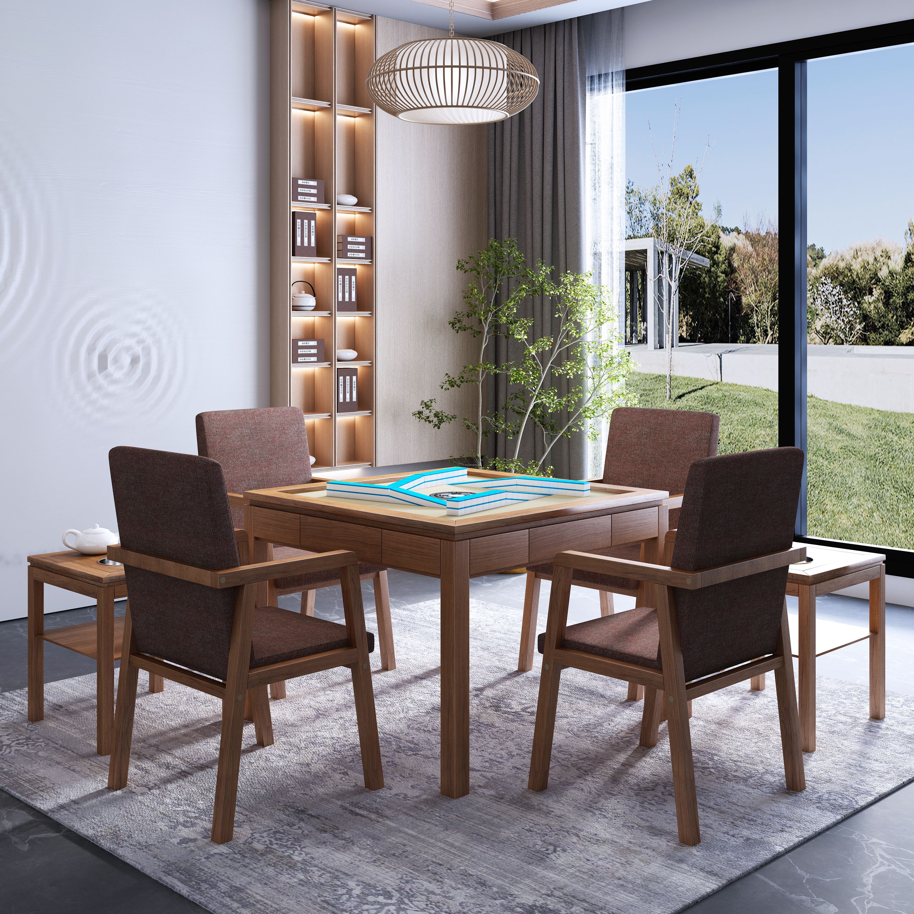 方和实木麻将机七件套过山车榻榻米麻将机升降机折叠餐桌两用静音