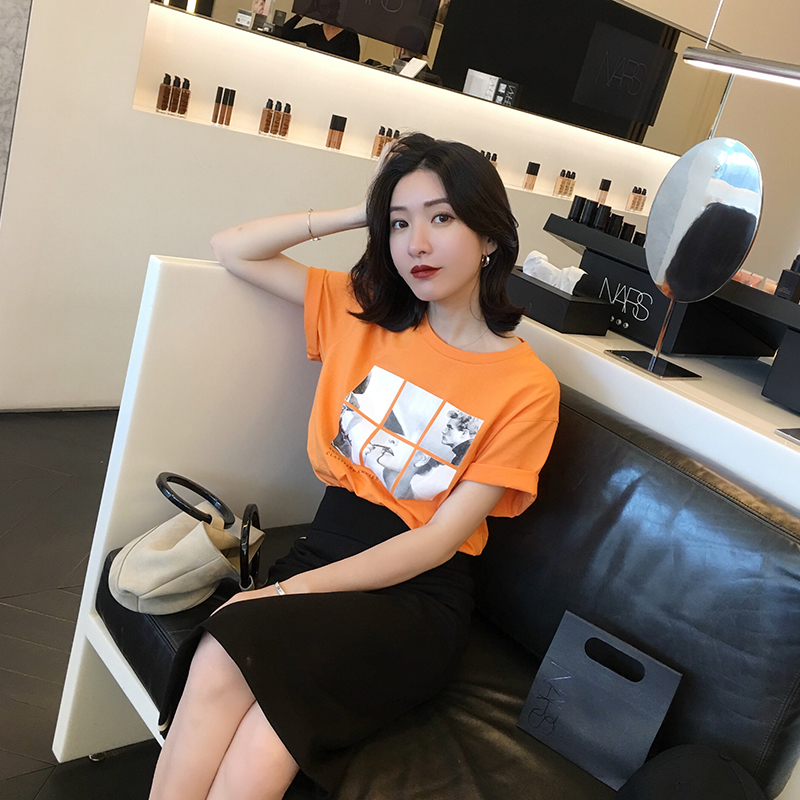 小宜定制 2018新款夏印花网红衣服女街拍款t恤女短袖韩范半袖上衣