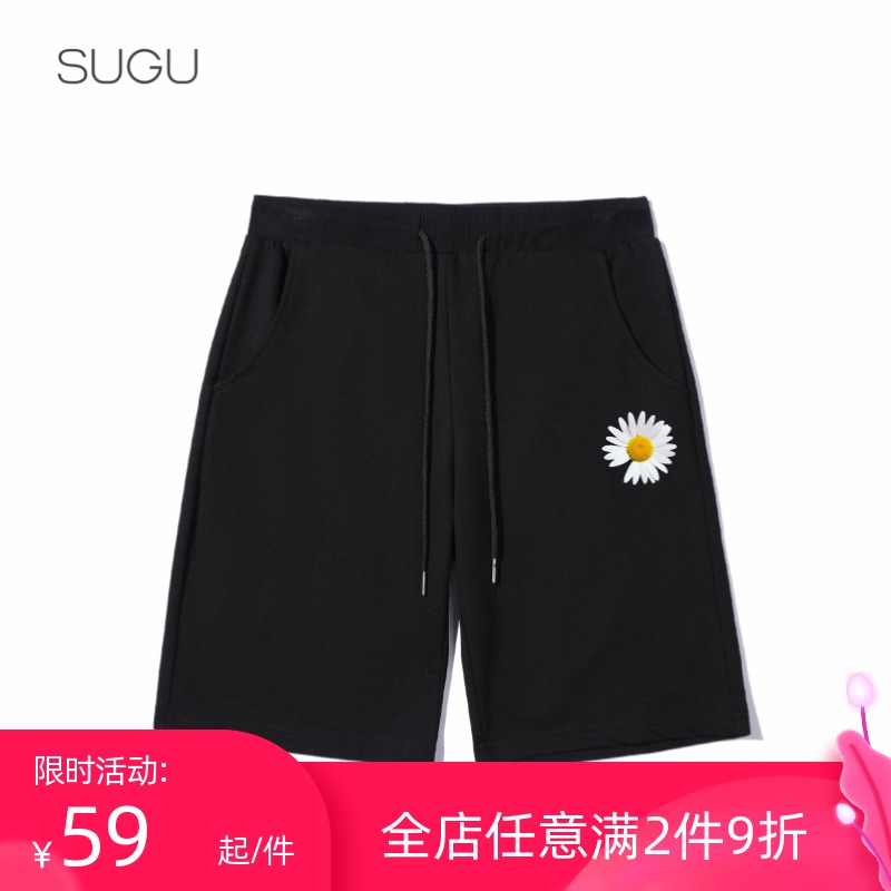韩版小雏菊花印花夏季情侣装男女五分中裤大码黑色宽松运动学生裤在类目 女装/女士精品, 裤子, 休闲裤中 - 来自Buy2taobao.com提供专业的淘宝代购服务