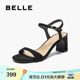 百丽一字带凉鞋女2025夏季新款不累脚黑色粗高跟单鞋子B2644BL5