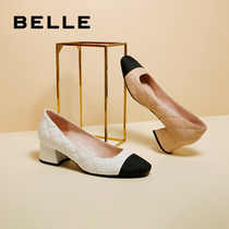 百丽小香风浅口单鞋20春季新商场同款羊皮革方头高跟3RF01AQ0