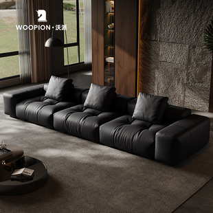 沃派意式极简真皮沙发客厅黑色直排横厅头层牛皮saba像素沙发原版