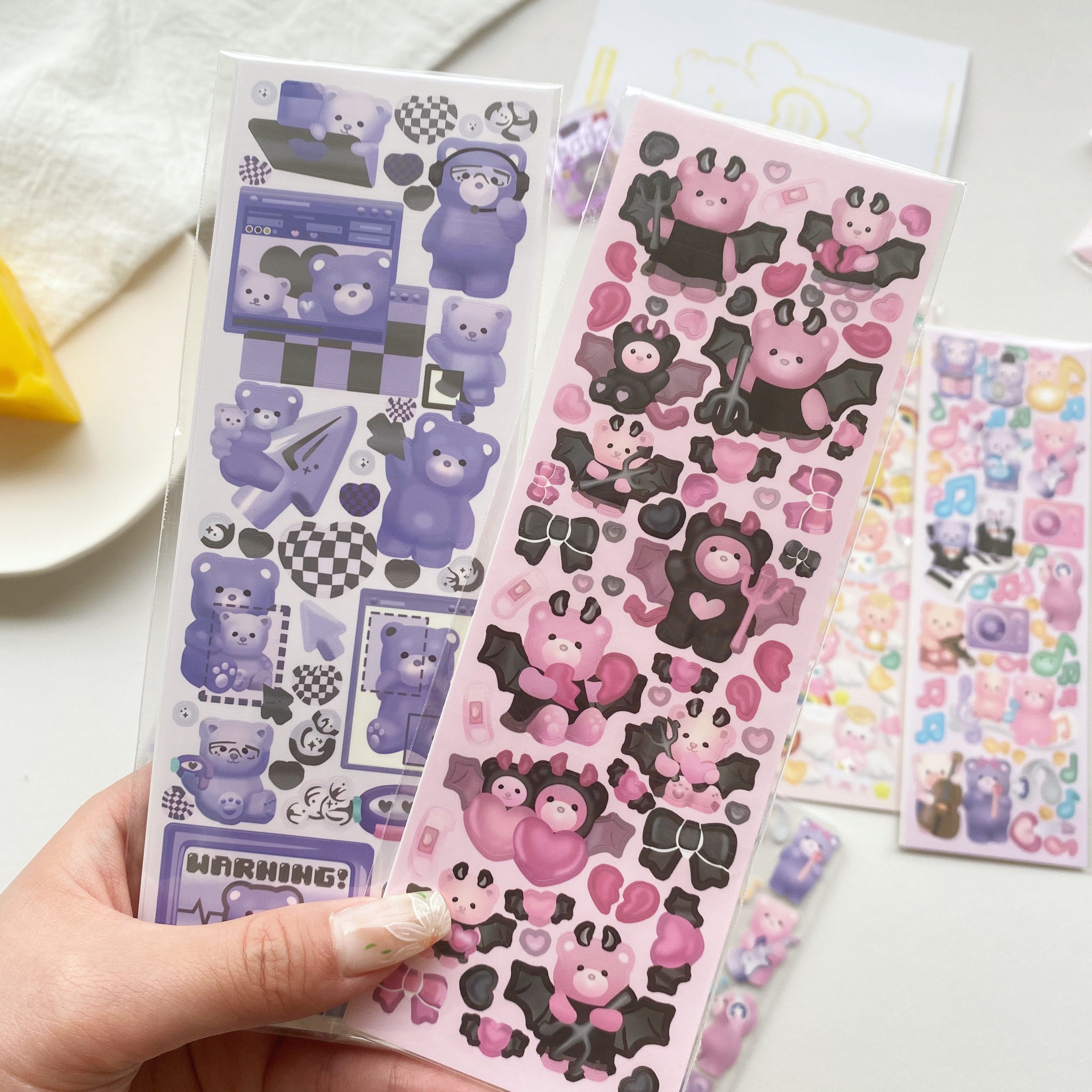 韩国ins可爱3d小熊音乐咕卡贴纸diy手帐爱豆拍立得小卡手帐装饰