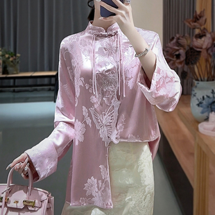 新中式国风上衣盘扣小衫刺绣高级感改良旗袍年轻款复古衬衫唐装女