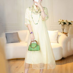 唐装女中国风旗袍年轻款气质高端改良轻汉服绿色复古民族风连衣裙
