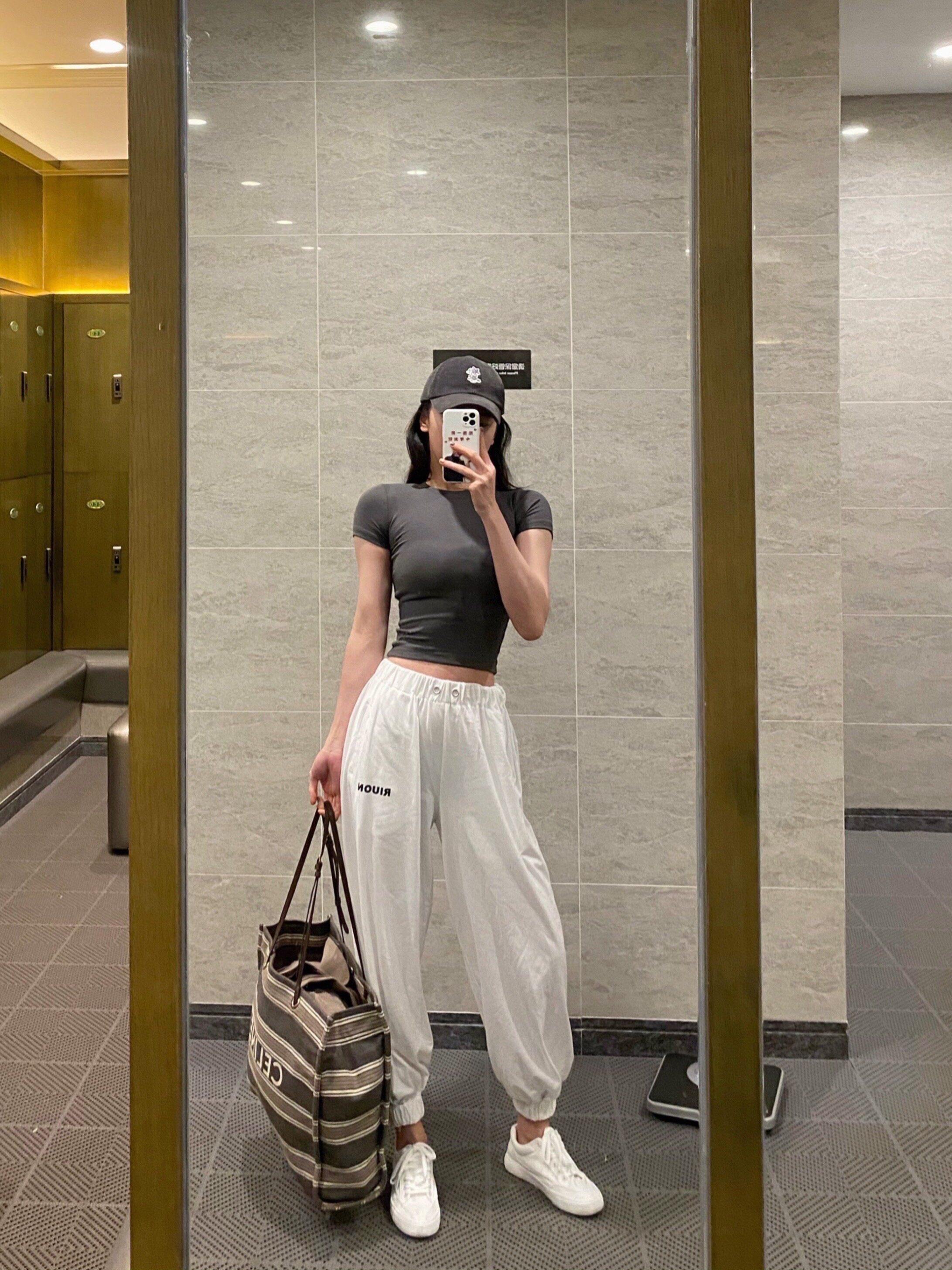 riuon柏林奶油长裤阔腿裤宽松薄款高腰裤子夏季运动裤puppyecho