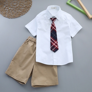 男童短袖衬衫套装校园款儿童白色衬衣小学生演出服幼儿园园服校服