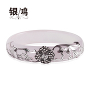 Silver hung handmade 925 Silver jewelry old silversmith Thai silver white pith oval Bangle bracelets with genuine ladies