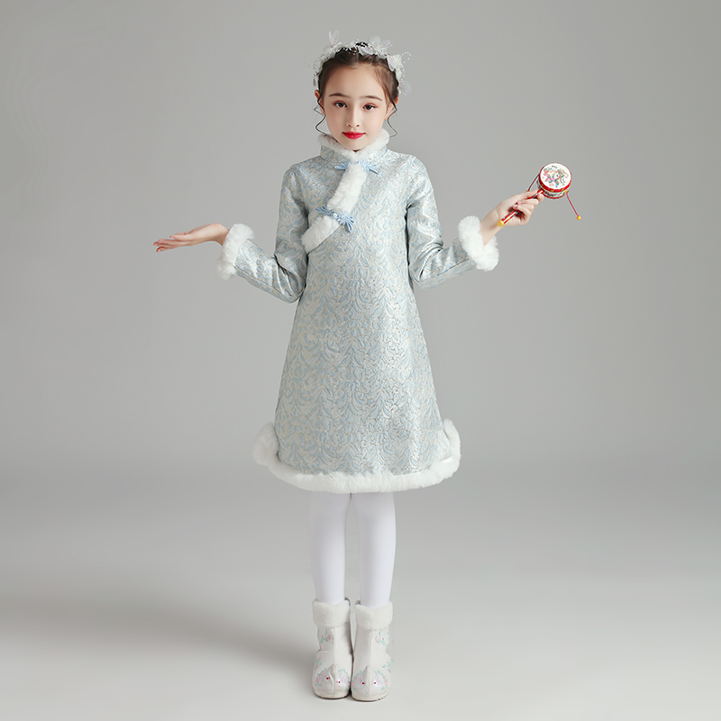 女童旗袍秋冬中国风儿童汉服冬季加厚冬装中国风小宝宝唐装拜年服