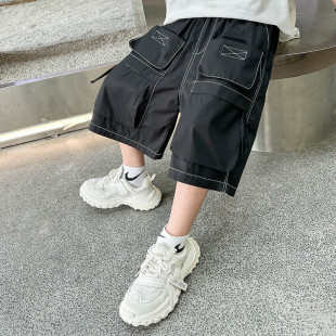 2025夏季新款儿童工装短裤男女童黑色时尚百搭休闲裤潮款