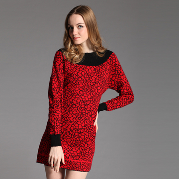 米梭秋冬新款包邮女士精纺四平提花山羊绒连衣裙 通勤 3016