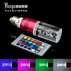 16色 自动变色led水晶柱形灯泡七彩节能单灯RGB遥控 E27螺口3W