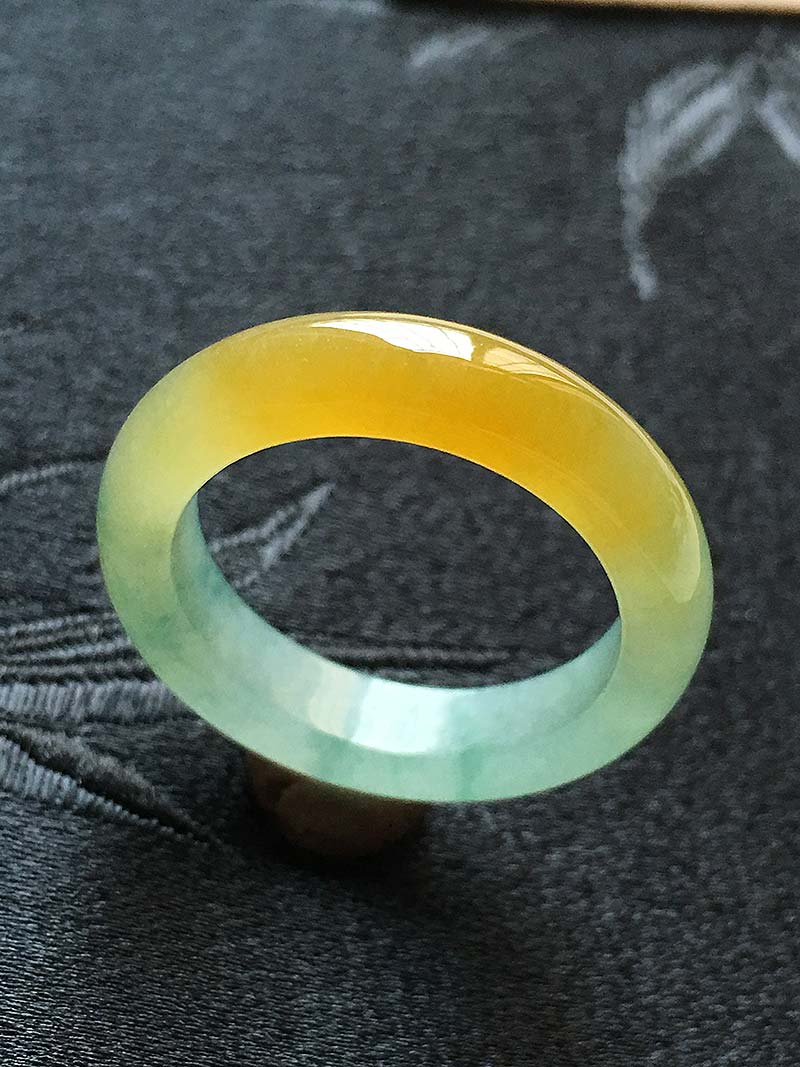 缅甸翡翠冰种黄翡飘花指环戒指18mma货老种冰黄飘花玉戒17号圈戒