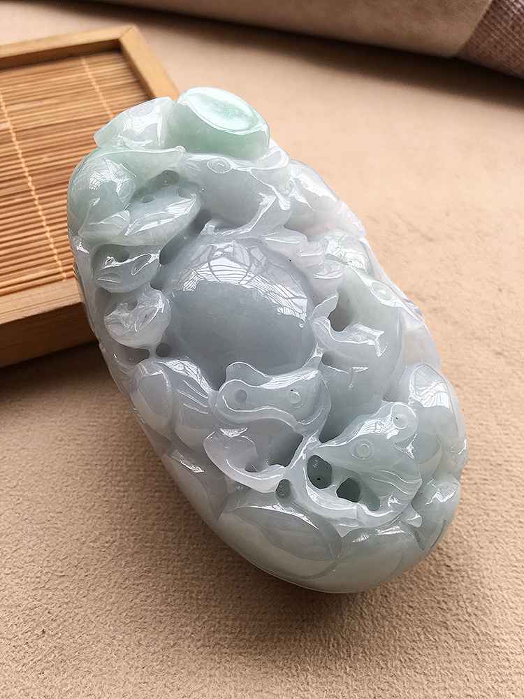 翡翠冰种精雕五鼠运财手把件玩件男款a货老坑高档冰透鼠手把件男