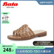 Bata罗马风凉拖夏季商场新款牛皮舒适软底低跟露趾凉鞋AON02BT3