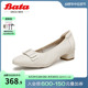 Bata浅口单鞋女2024夏商场新款牛皮软底透气通勤粗跟单鞋ARL12BQ4