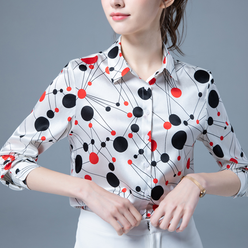 碎花真丝衬衫女长袖2021新款重磅丝绸衬衣女士丝光缎面桑蚕丝上衣