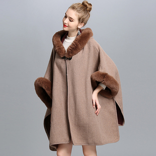 大毛领披肩针织开衫