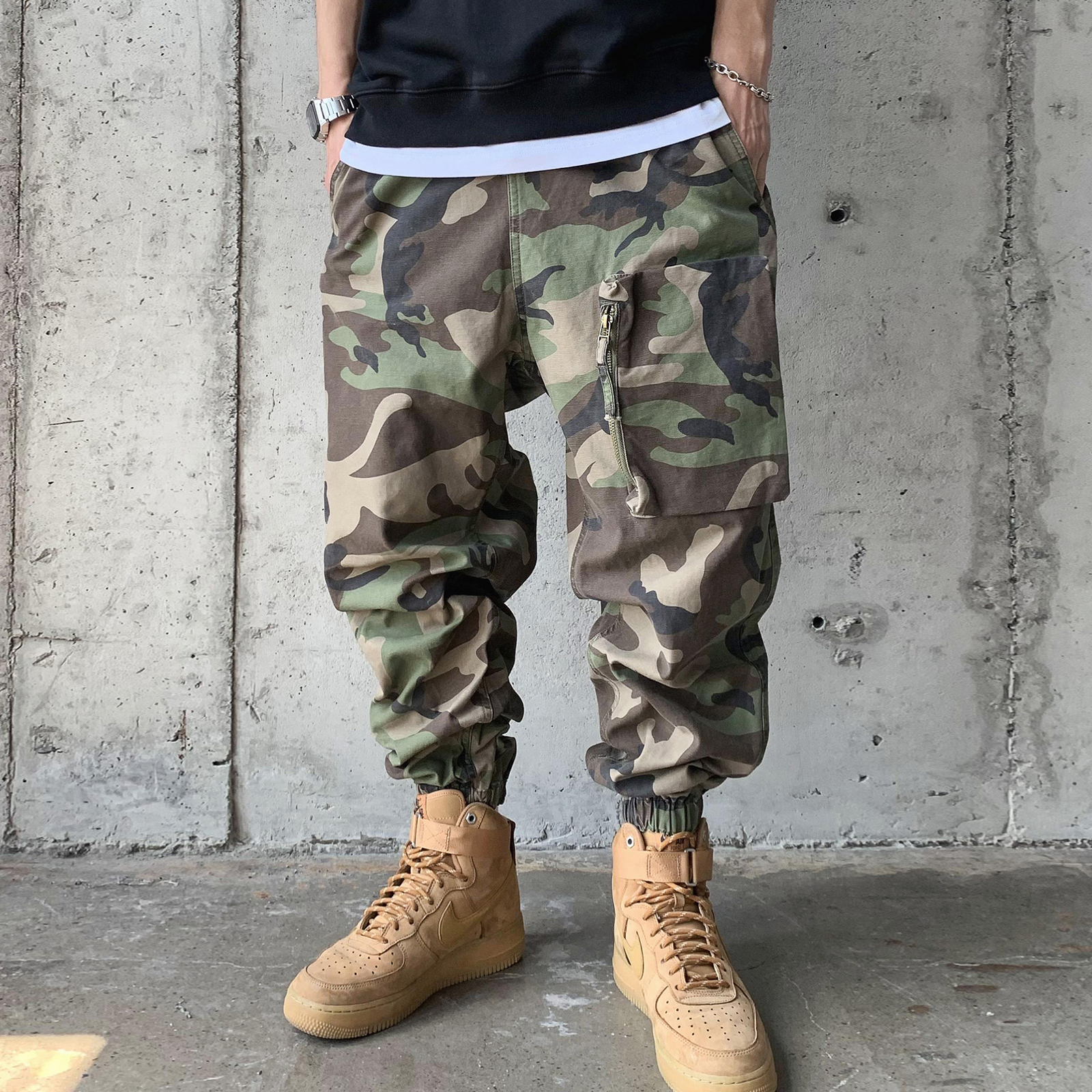 徐太浪军事风迷彩战术工装裤男美式复古炸街休闲裤痞帅束脚裤子潮